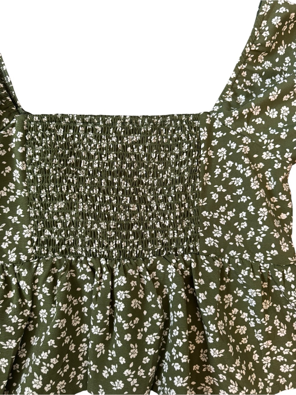 PacSun Olive Green Floral Tie-Front Peplum Crop Top - Picture 4 of 7